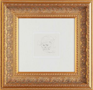 Loose ink line drawing of a human head with minimal facial features on white paper.